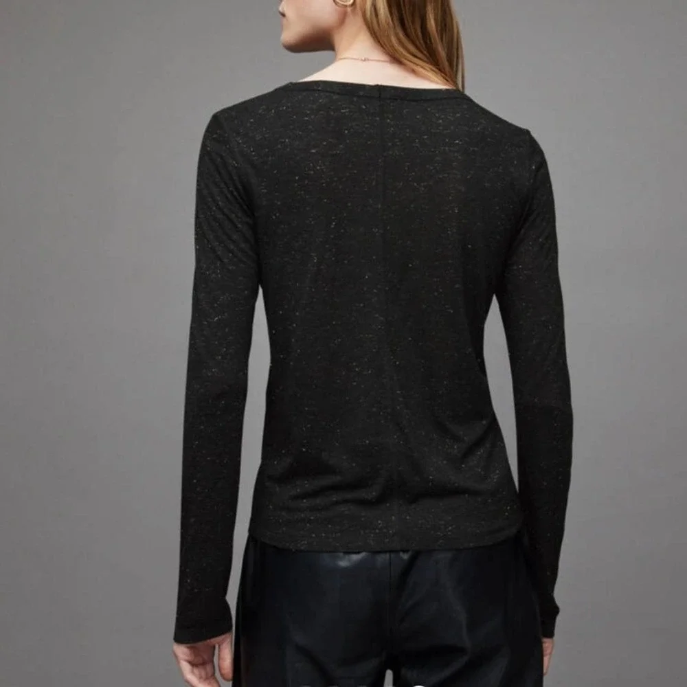 ALLSAINTS Esme Shimmers Tee Womens Large Charcoal Gray Silver Long Sleeve Crew - Picture 3 of 15